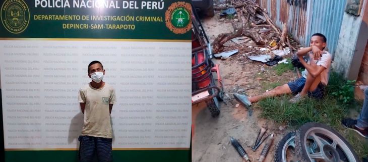  PNP capturó a un exrecluso que desmantelaba un motocar tras hurtarla de inmediaciones de la base del 105 en Tarapoto