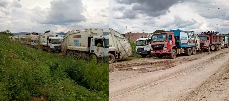  Desde hace dos días Camiones recolectores de basura vienen realizando largas colas en el relleno sanitario de Yacucatina