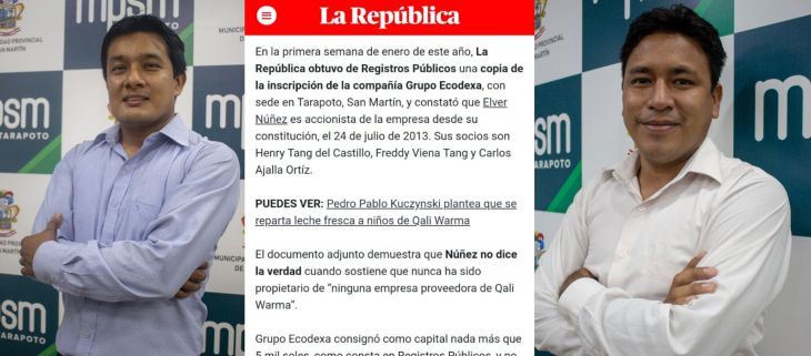  Elver Eli Núñez Lachos, actual Gerente de Desarrollo Social de la MPSM, fue denunciado en un informe periodístico del Diario La República