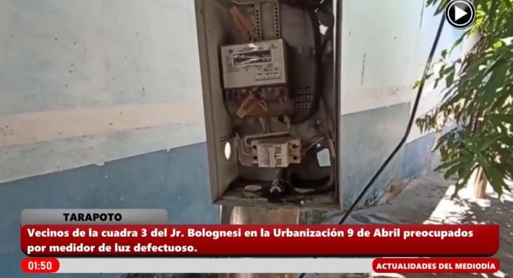  Medidor de energía eléctrica genera peligro en la Urb. 9 de Abril de Tarapoto