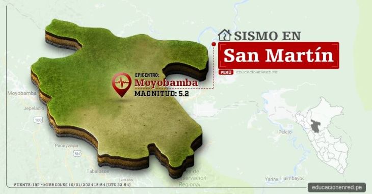  Sismo de magnitud 5.2 sacudió la Provincia de Moyobamba